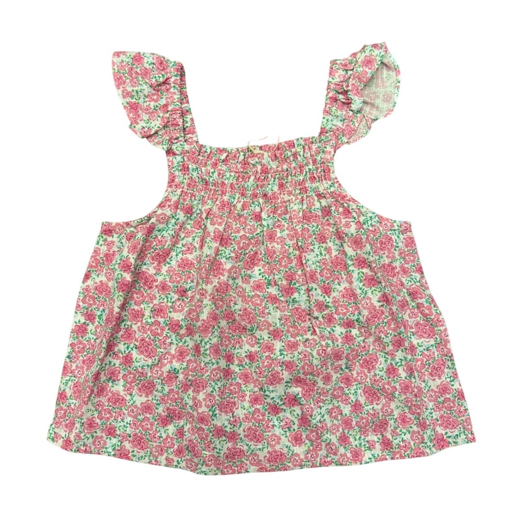 Copper‎ Key Girls Pink Floral Smocked Tank Top Ruffle Straps Size Small 7